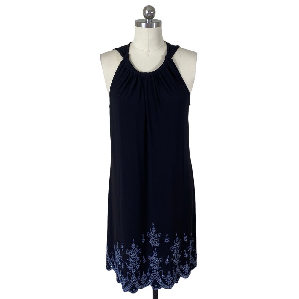 J.B.S. LTD Womens Y2K VTG Dress 12 Black Sleeveless Sequin Floral Hem Cottage